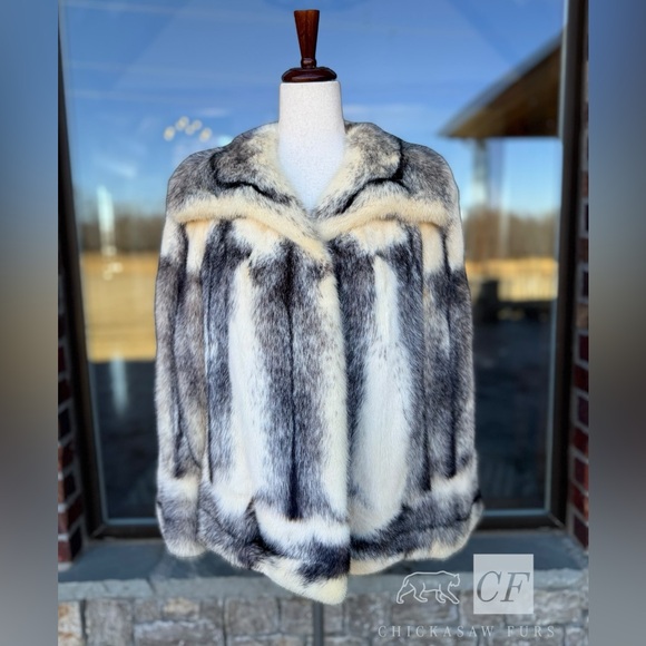 XS/S Vintage Natural Cross Mink Fur Bolero Jacket Real Fur Genuine Fur Black Wht
